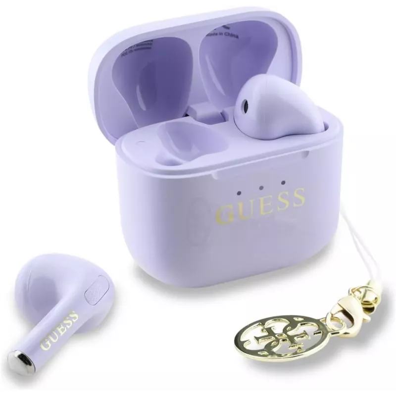 Guess Glossy Effect Printed Classic Logo & Charm auriculares TWS lavanda