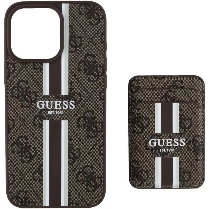 Guess 4G Stripes funda cartera con MagSafe para iPhone 16 Pro Max marrón