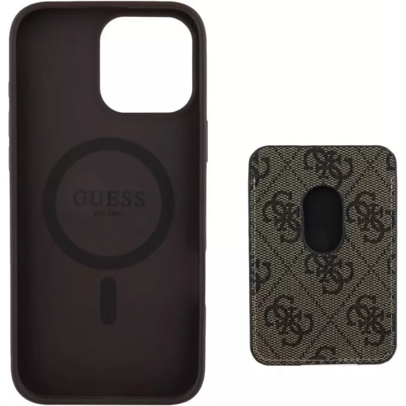 Guess 4G Stripes funda cartera con MagSafe para iPhone 16 Pro Max marrón