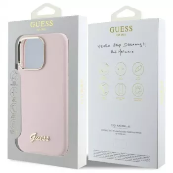 Guess GUHCP16XSMBSLP iPhone 16 Pro Max 6,9 inch rosa funda rígida de silicona con logo metálico Script y marco