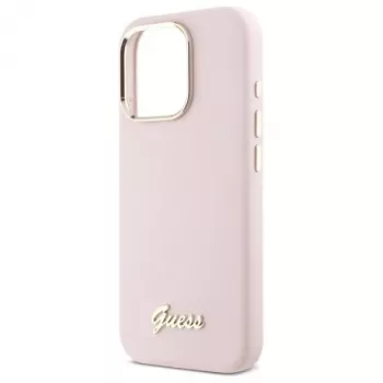 Guess GUHCP16XSMBSLP iPhone 16 Pro Max 6,9 inch rosa funda rígida de silicona con logo metálico Script y marco