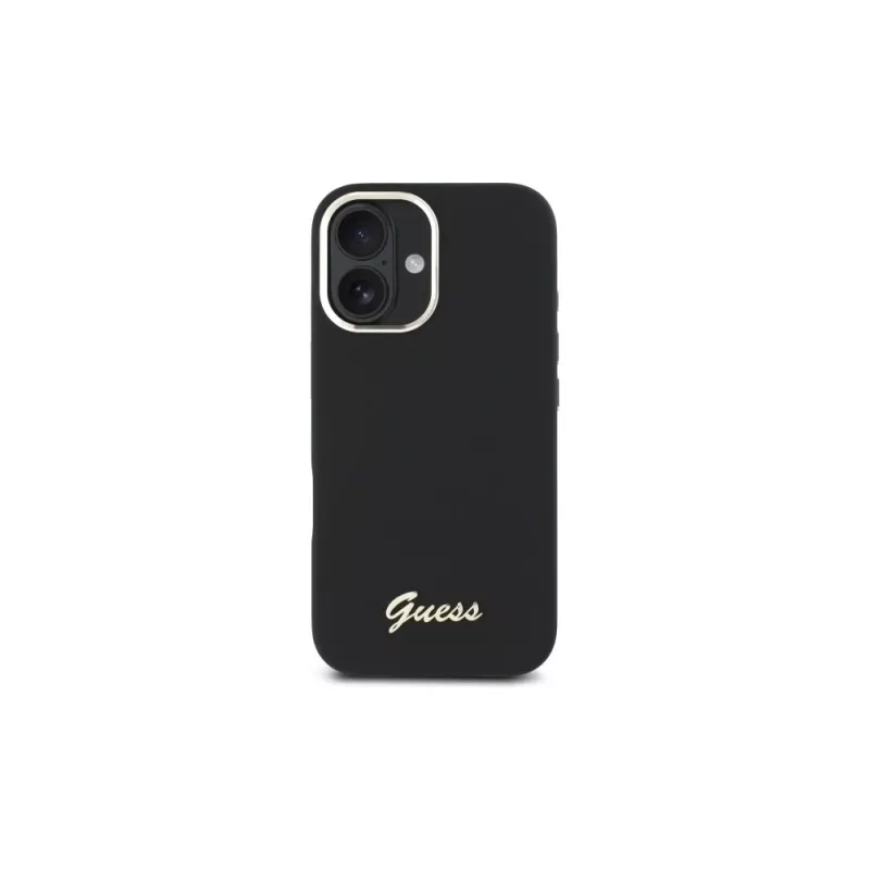 Guess GUHCP16MSMBSLK funda rígida Silicon Script Metal Logo & Frame para Apple iPhone 16 Plus 6,7