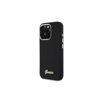 Guess GUHCP16LSMBSLK iPhone 16 Pro 6,3 inch negra funda rígida Silicon Script Metal Logo & Frame