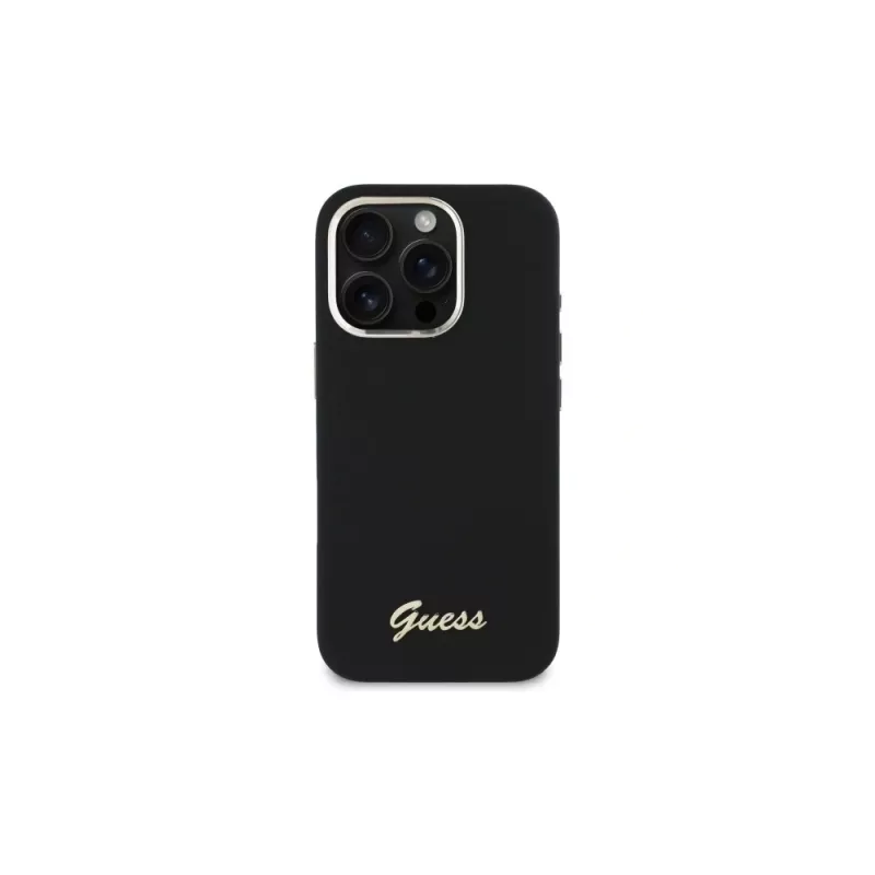 Guess GUHCP16LSMBSLK iPhone 16 Pro 6,3 inch negra funda rígida Silicon Script Metal Logo & Frame