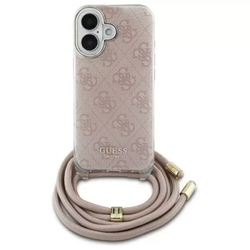 Guess GUHCP16SHC4SEP funda rígida con cordón crossbody 4G Print para iPhone 16 6,1
