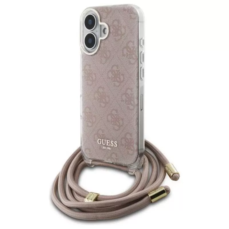 Guess GUHCP16SHC4SEP funda rígida con cordón crossbody 4G Print para iPhone 16 6,1