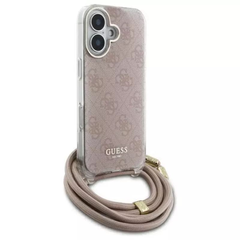 Guess GUHCP16SHC4SEP funda rígida con cordón crossbody 4G Print para iPhone 16 6,1