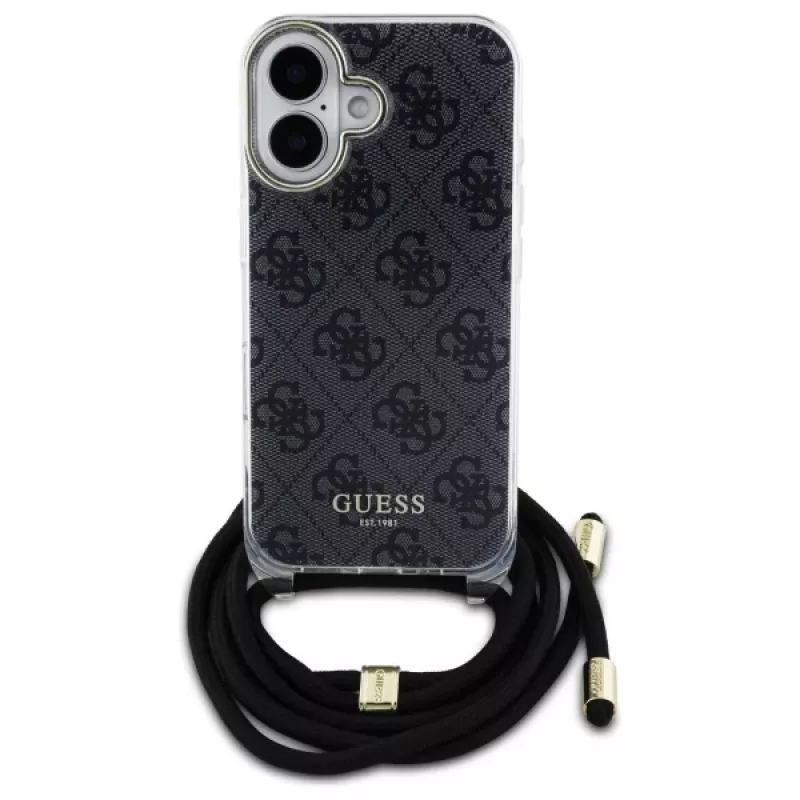 Guess GUHCP16SHC4SEK funda rígida con cordón crossbody 4G Print para iPhone 16 6,1