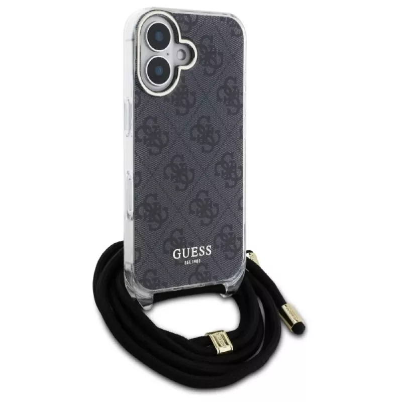 Guess GUHCP16SHC4SEK funda rígida con cordón crossbody 4G Print para iPhone 16 6,1