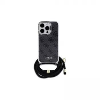 Guess GUHCP16LHC4SEK funda rígida con cordón crossbody 4G Print para iPhone 16 Pro negra
