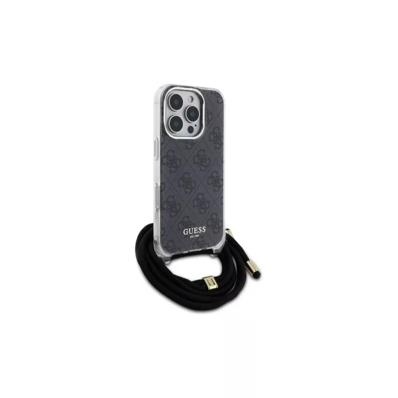 Guess GUHCP16XHC4SEK funda rígida con cordón crossbody 4G Print para iPhone 16 Pro Max 6.9 negra