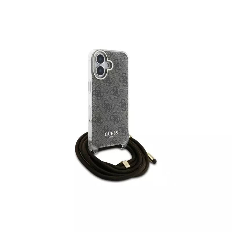 Guess GUHCP16SHC4SEW funda rígida con cordón crossbody 4G Print para iPhone 16 6.1 marrón