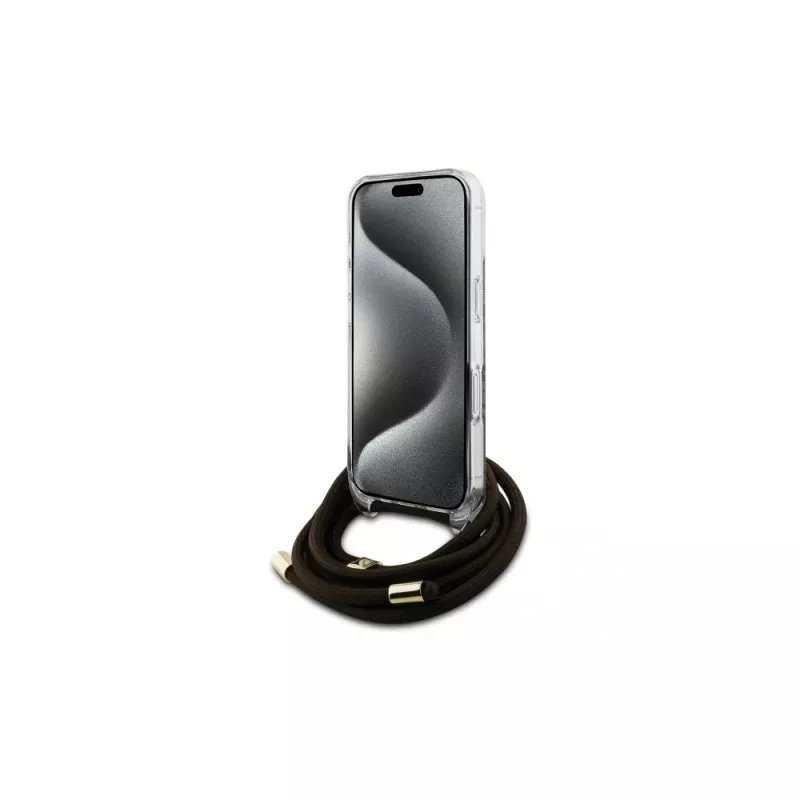 Guess GUHCP16SHC4SEW funda rígida con cordón crossbody 4G Print para iPhone 16 6.1 marrón