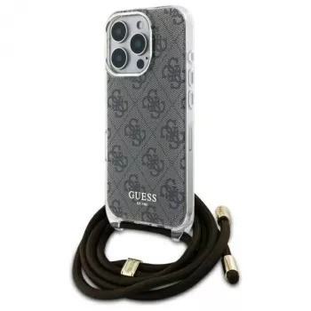 Guess GUHCP16LHC4SEW funda rígida con cordón crossbody 4G Print para iPhone 16 Pro marrón