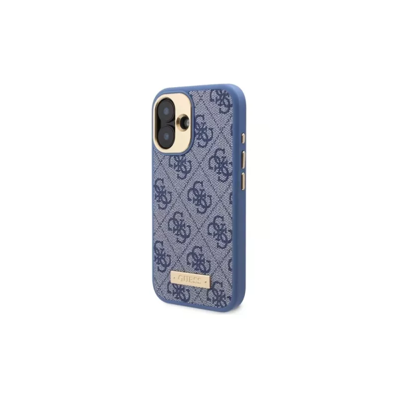 Guess GUHMP16SU4GPRB funda rígida para iPhone 16 6.1 azul 4G Logo Plate MagSafe