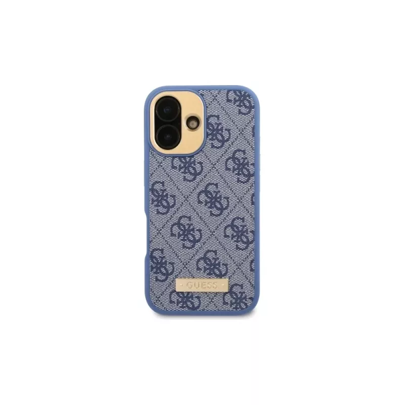 Guess GUHMP16SU4GPRB funda rígida para iPhone 16 6.1 azul 4G Logo Plate MagSafe