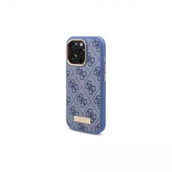 Guess GUHMP16LU4GPRB funda rígida para iPhone 16 Pro 6,3 inch azul 4G Logo Plate MagSafe