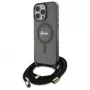 Guess GUHMP16LHCTSGNSK funda rígida Crossbody Cord Script MagSafe para iPhone 16 Pro 6.3 negra