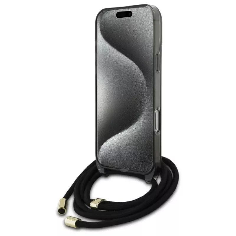 Guess GUHMP16LHCTSGNSK funda rígida Crossbody Cord Script MagSafe para iPhone 16 Pro 6.3 negra