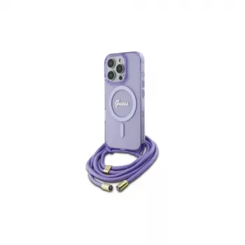 Guess GUHMP16XHCTSGNSU funda rígida para iPhone 16 Pro Max 6,9 inch morada Crossbody Cord Script MagSafe