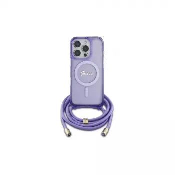 Guess GUHMP16XHCTSGNSU funda rígida para iPhone 16 Pro Max 6,9 inch morada Crossbody Cord Script MagSafe