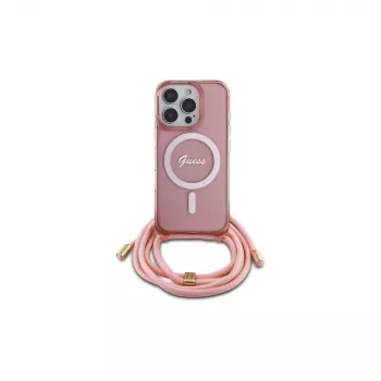 Guess GUHMP16LHCTSGNSP funda rígida para iPhone 16 Pro 6,3 inch rosa Crossbody Cord Script MagSafe