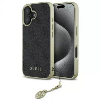 Guess GUHCP16SGF4GGR funda rígida para iPhone 16 6,1 inch negra 4G Charms Collection
