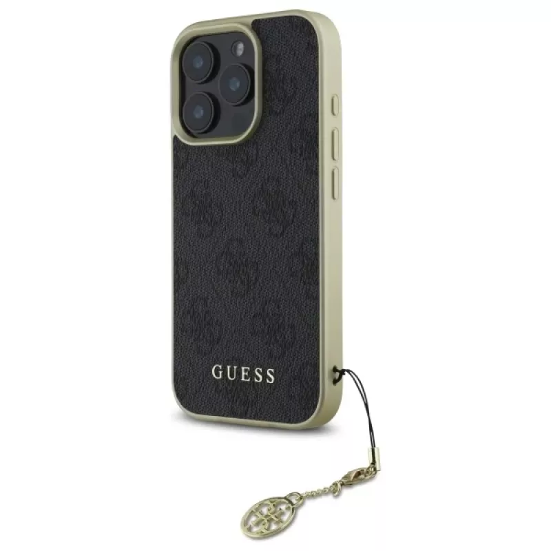 Guess GUHCP16XGF4GGR funda rígida para iPhone 16 Pro Max 6.9 negra 4G Charms Collection