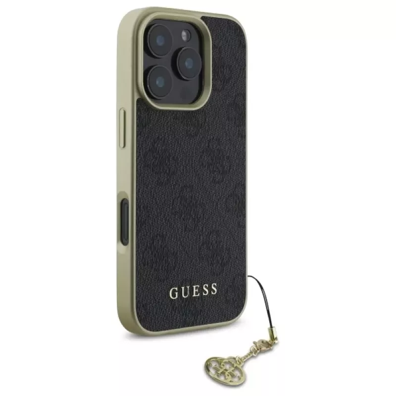 Guess GUHCP16XGF4GGR funda rígida para iPhone 16 Pro Max 6.9 negra 4G Charms Collection