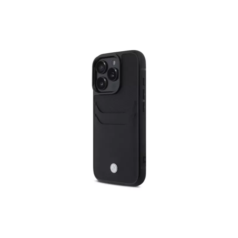 BMW funda rígida de piel Signature con compartimento para tarjetas para Apple iPhone 16 Pro Max 6,9 inch negra