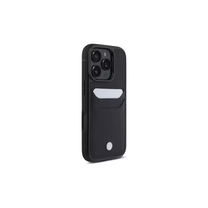 BMW funda rígida de piel Signature con compartimento para tarjetas para Apple iPhone 16 Pro Max 6,9 inch negra