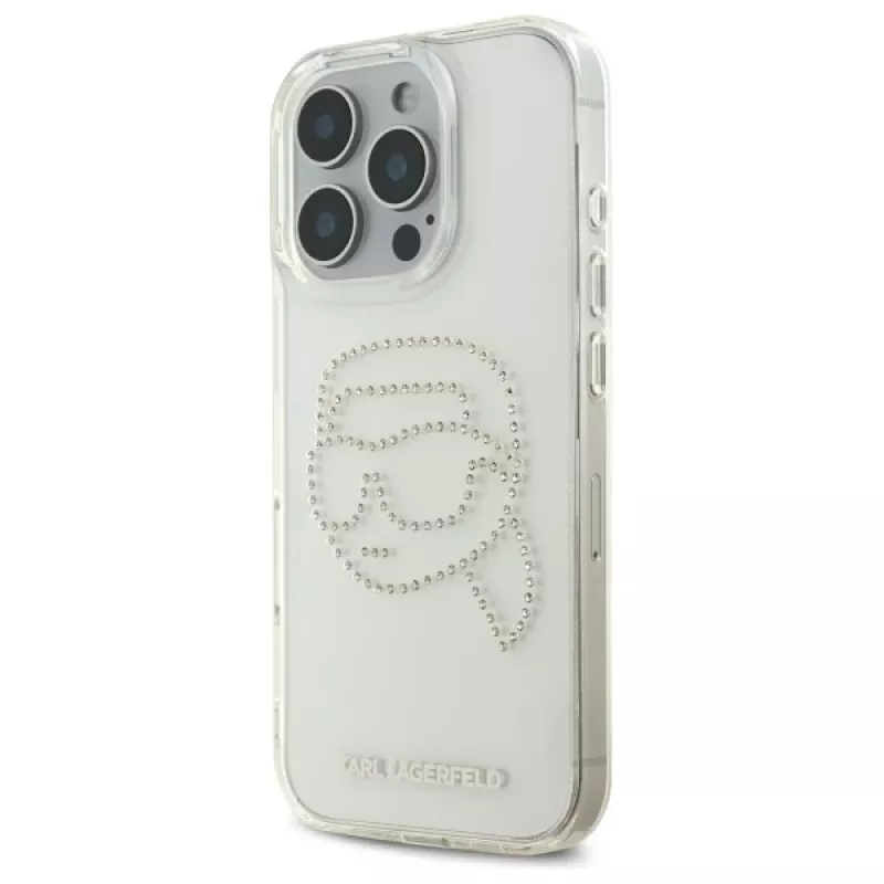 Karl Lagerfeld IML Rhinestones Karl Head Funda trasera para iPhone 16 Pro Max (transparente)