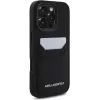 KARL LAGERFELD HC Grained PU Card Slot Metal Elongated Funda para iPhone 16 Pro negra