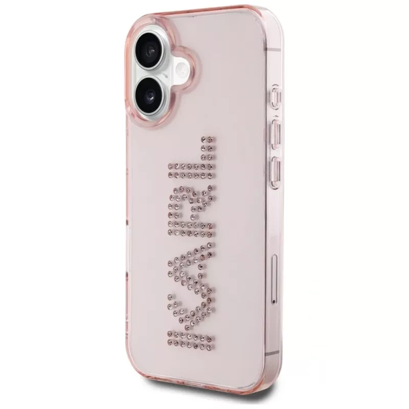 Karl Lagerfeld IML Rhinestones Logo Funda trasera para iPhone 16, rosa