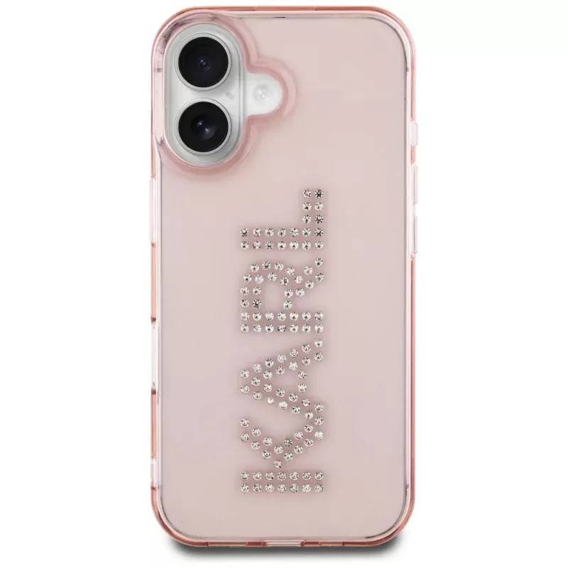 Karl Lagerfeld IML Rhinestones Logo Funda trasera para iPhone 16, rosa