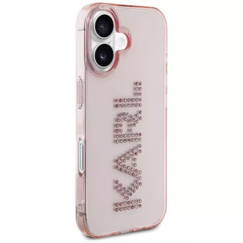 Karl Lagerfeld IML Rhinestones Logo Funda trasera para iPhone 16, rosa