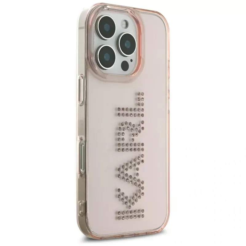 KARL LAGERFELD IML Rhinestones Logo Funda para iPhone 16 Pro rosa