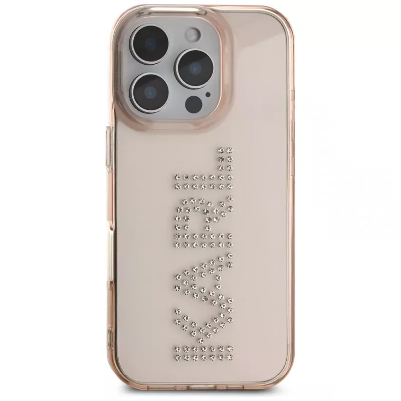 KARL LAGERFELD IML Rhinestones Logo Funda para iPhone 16 Pro Max rosa