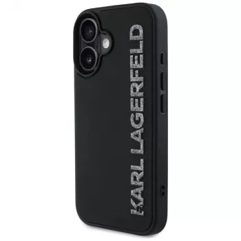 KARL LAGERFELD HC 3D Rubber Elongated Glitter Funda para iPhone 16, negra