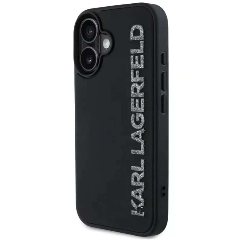KARL LAGERFELD HC 3D Rubber Elongated Glitter Funda para iPhone 16, negra