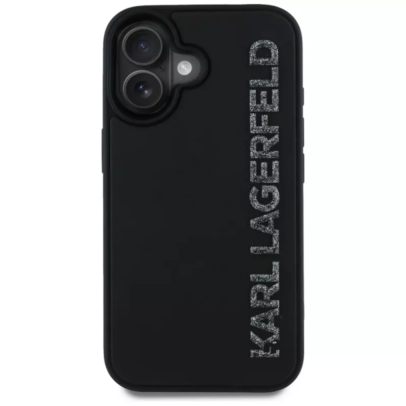 KARL LAGERFELD HC 3D Rubber Elongated Glitter Funda para iPhone 16, negra