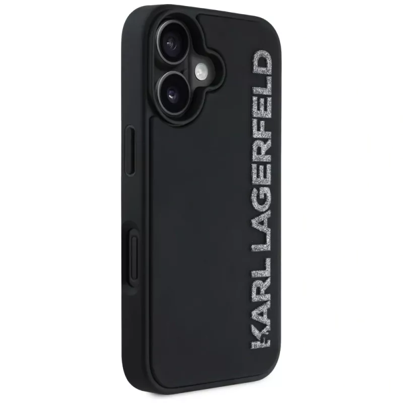 KARL LAGERFELD HC 3D Rubber Elongated Glitter Funda para iPhone 16, negra