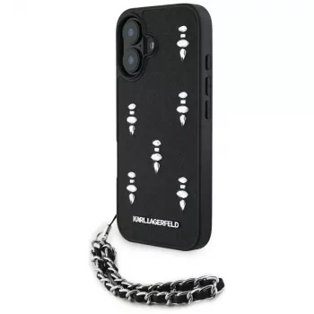 Karl Lagerfeld Saffiano Crystals with Chain funda para iPhone 16 negro