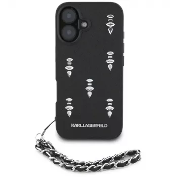 Karl Lagerfeld Saffiano Crystals with Chain funda para iPhone 16 negro