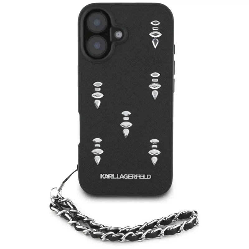 Karl Lagerfeld Saffiano Crystals with Chain funda para iPhone 16 negro