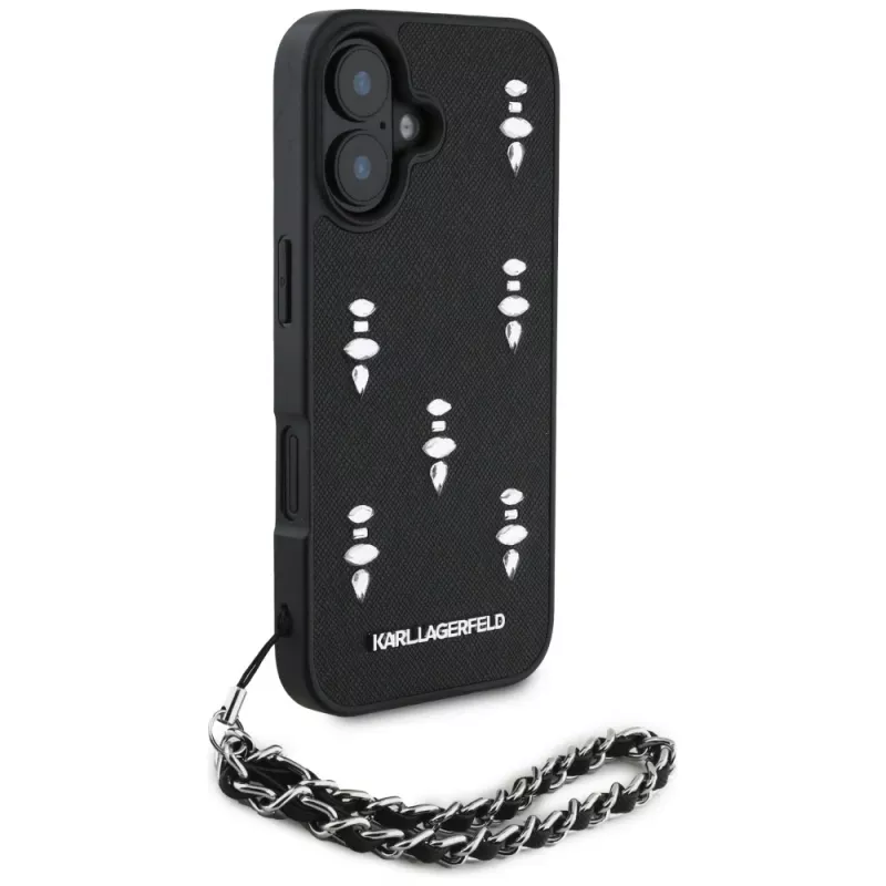 Karl Lagerfeld Saffiano Crystals with Chain funda para iPhone 16 negro