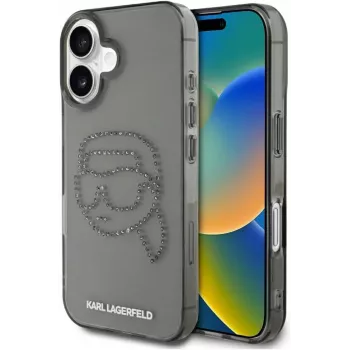 Karl Lagerfeld IML Rhinestones Karl Head Funda para iPhone 16 (negra)