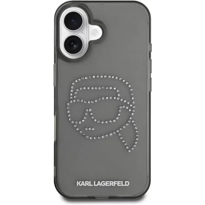 Karl Lagerfeld IML Rhinestones Karl Head Funda para iPhone 16 (negra)
