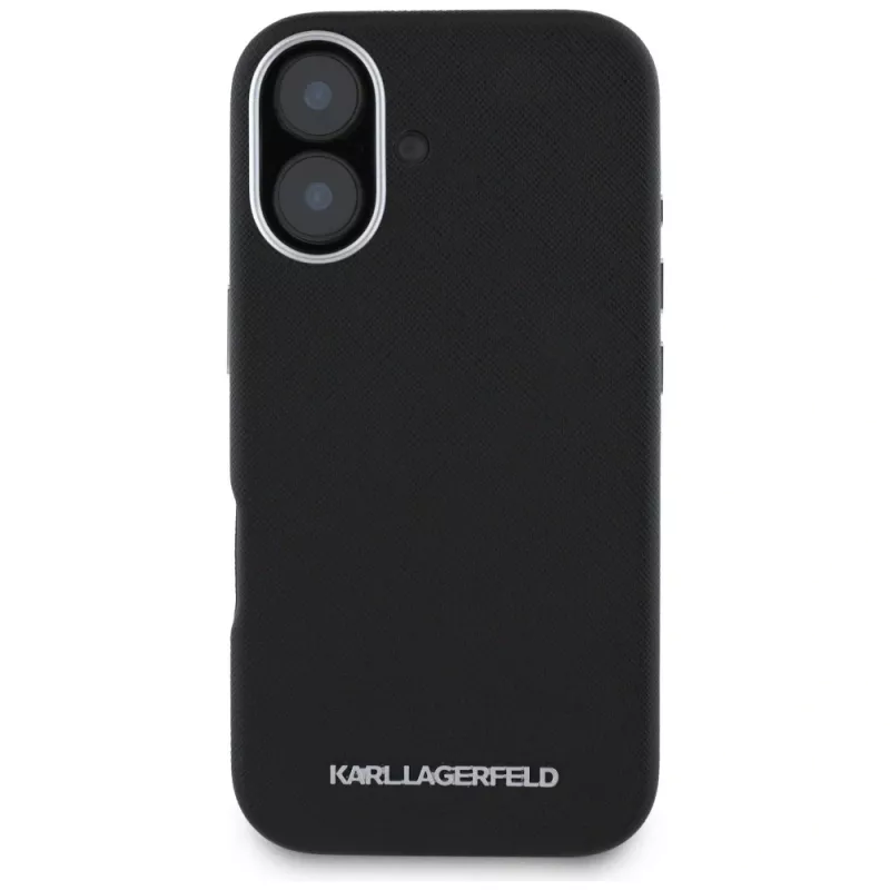 Karl Lagerfeld Saffiano FullWrapped Elongated Metal Logo Funda MagSafe para iPhone 16 negra
