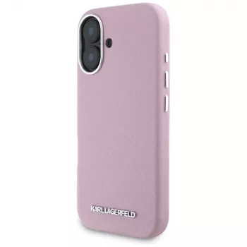 KARL LAGERFELD Saffiano Full Wrapped Elongated Metal Logo Funda MagSafe para Apple iPhone 16 - rosa